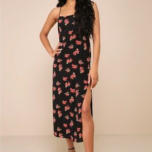 Flawless Perception Black Floral Print Sleeveless Midi Dress